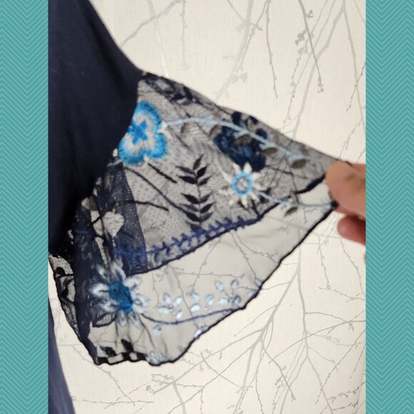 Pebble & Stone Navy Mesh Embroidered Flutter Sleeve Tee - Picture 2 of 5